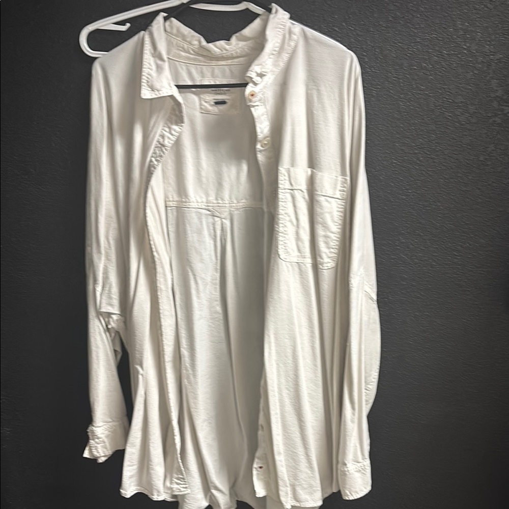 White Casual Button Down Shirt with Relaxed Fit